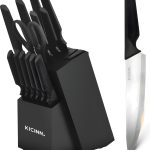 Kicinn Messenset - Messenblok - Keukengerei - Messenhouder - 14 Delig - Inclusief Schaar en Messenslijper - Zilver