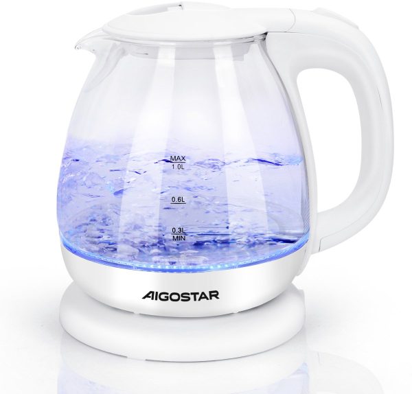 Aigostar Elvin - Glazen waterkoker - Elektrisch - 1 Liter inhoud - met LED - Kleine waterkoker - 2200W