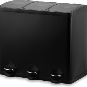 Bayt Prullenbak - Prullenbak 60 Liter - Vuilnisbak 60 liter - Pedaalemmer 60 Liter - Prullenbak 3 vakken - Prullenbak Afvalscheiding - 3x 20 liter - RVS - Zwart