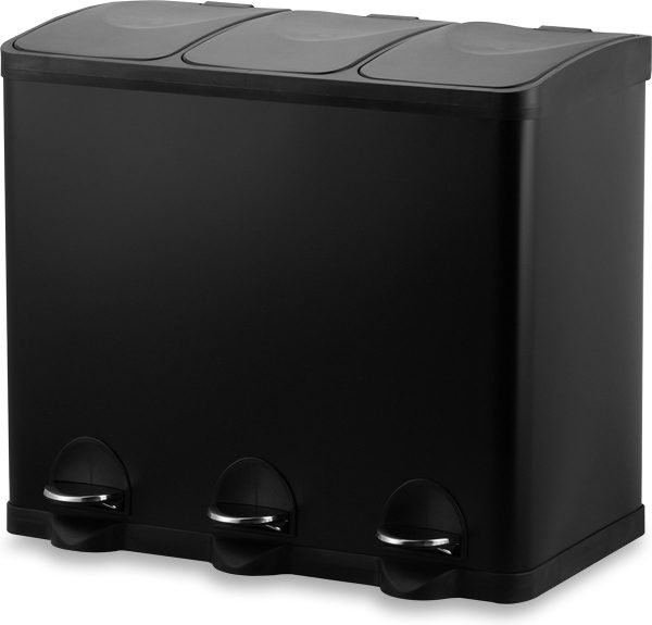 Bayt Prullenbak - Prullenbak 60 Liter - Vuilnisbak 60 liter - Pedaalemmer 60 Liter - Prullenbak 3 vakken - Prullenbak Afvalscheiding - 3x 20 liter - RVS - Zwart