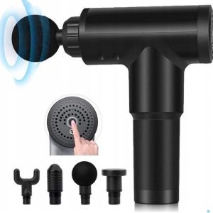 Compacte massage pro gun - 4 opzetstukken - 6 snelheden - diepe spierstimulatie - lichtgewicht - stil en draagbaar - zwart