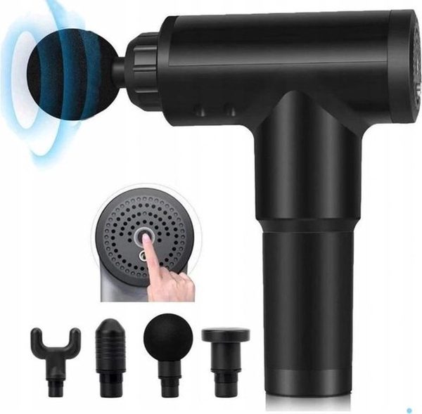 Compacte massage pro gun - 4 opzetstukken - 6 snelheden - diepe spierstimulatie - lichtgewicht - stil en draagbaar - zwart
