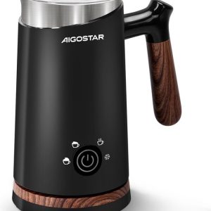 Aigostar Elektrische Melkopschuimer - 4-in-1 - 130/300 ML - Warm/koud opschuimen - Verwarmen - Zwart