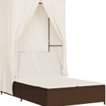 Ligbed Tweepersoons Met Dak En Gordijn Poly Rattan Bruin