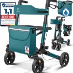 KESSER® Rollator Lichtgewicht | Aluminium Rollatorset driemaal opvouwbaar met Zitfunctie voor Binnen en Buiten | looprek in hoogte verstelbaar inclusief Rollator-Tas, Stokhouder en Rugband, Petrol