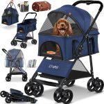 LOVPET® Hondenwagen, 2-in-1 hondenbuggy, hondenbench, transporttas, opvouwbaar, tot 20 kg, huisdieren, buggy met gaasramen en regenhoes, jogger, kattenbuggy voor kleine honden en katten, Blauw