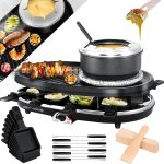 KESSER® 3-in-1 Raclette-grill met natuurlijke grillsteen, grillplaat en fondue, tafelgrill voor 8 personen