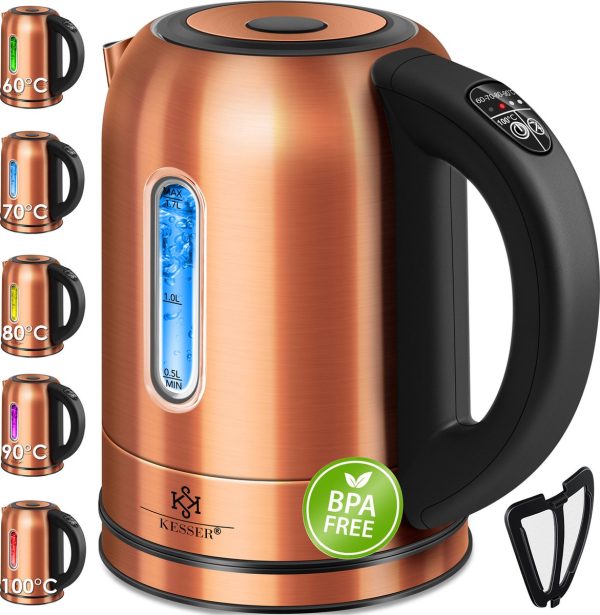 KESSER® roestvrijstalen Waterkoker van 1,7 Liter 2200 W met Temperatuurregeling Warmhoudfunctie - Koper