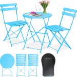 KESSER® Bistroset 3-delige Tafel met 2 inklapbaar stoelen - Balkonset Bistrotafel Bistrostoel Vouwmeubels Tuinset Zitgroep Metalen Tuintafel - Lichtblauw