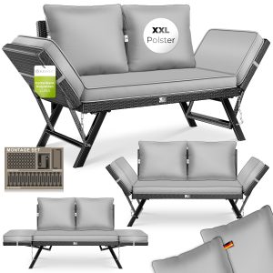 KESSER® Tuinbank Polyrattan Luna met ligfunctie – Tuinsofa 4-in-1 verstelbaar – Weerbestendige loungesofa voor balkon met verstelbare armleuningen, extra dikke en zachte kussens – Voor tuin, balkon of terras