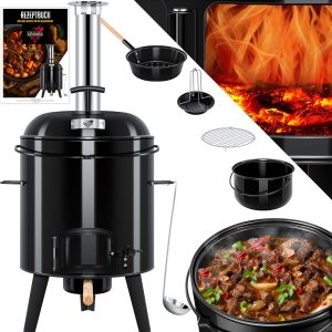 KESSER® Smoker Barbecue voor Goulash Grill - Kookpot met Grillfunctie 17 Liter Ketel - Houtskoolgrill Pan - Zwart