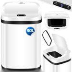 KESSER® Vuilnisbak voor in de keuken, 30 liter, automatisch met bewegingssensor, afvalemmer en soft-close-deksel, vuilnisemmer met touch-bedieningspaneel en sensor, lcd-display, roestvrij staal, Wit