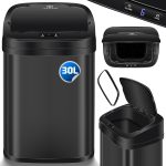 KESSER® Vuilnisbak voor in de keuken, 30 liter, automatisch met bewegingssensor, afvalemmer en soft-close-deksel, vuilnisemmer met touch-bedieningspaneel en sensor, lcd-display, roestvrij staal, Black