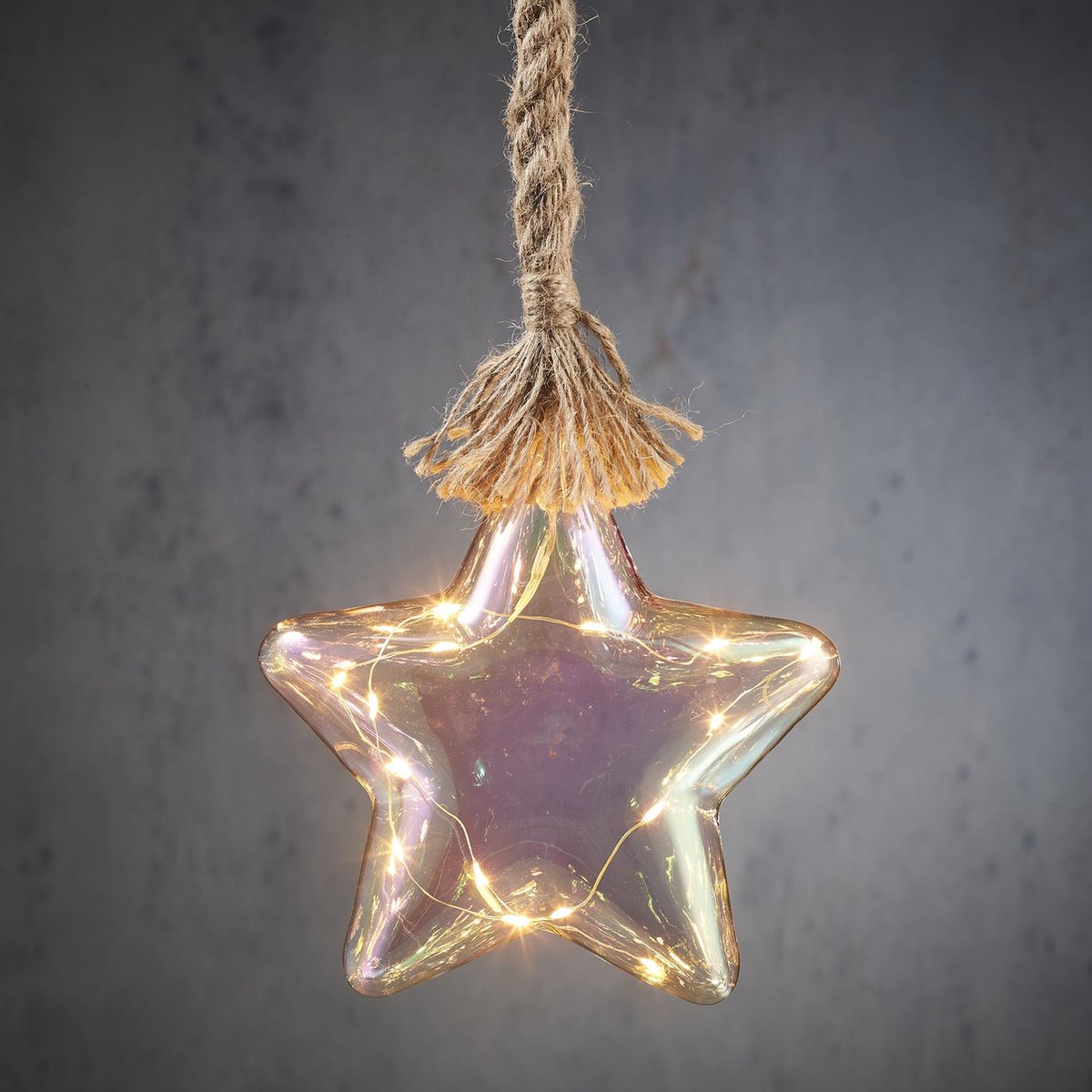 Countryfield - Antares - M - Glazen Ster aan touw - Kerst ster - Ster aan touw - Donker Glas - 15 LED lampjes Timer - 18cm x 18cm